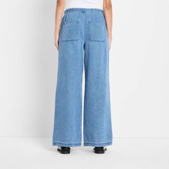 Future Collective - Women's Mid-Rise Wide Leg Denim Drawstring Pull-On Blue - Picture 2 of 3